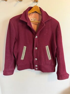 Vintage 1970s McMaster University Maroon Wool Varsity Bomber Jacket Cappelli